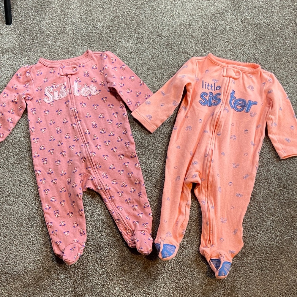 Carter's Set of 2  Infant Size 6 Month Little Sister Playsuit Outfits